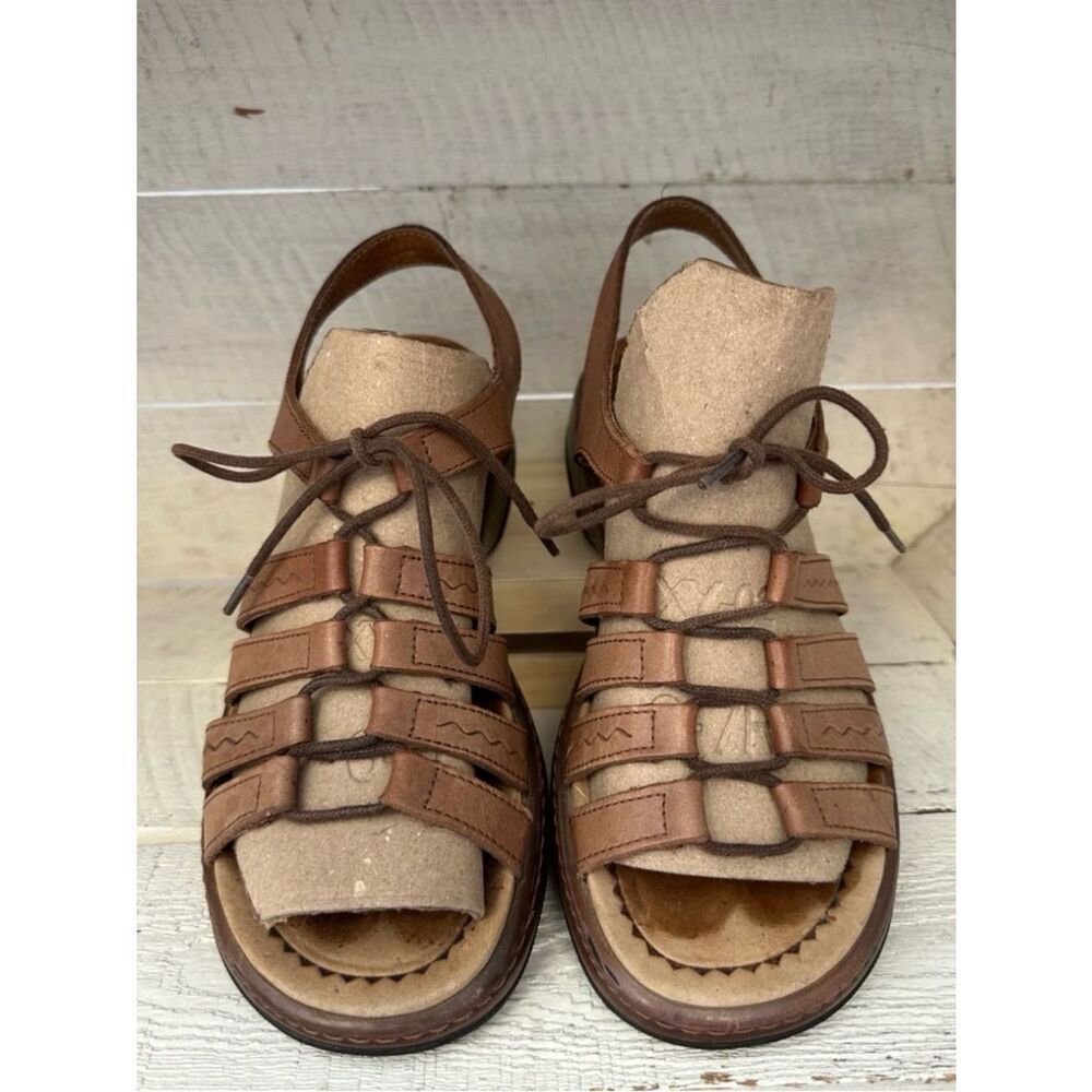 Dansko ELENA Brown Leather Lace Top Slingback Boho Festival Retro Chunky Sandals